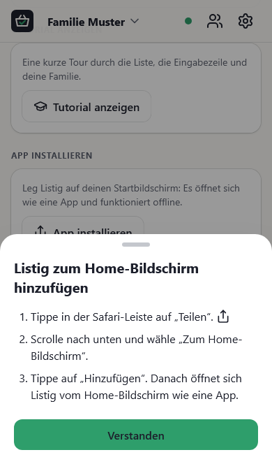 Die Installationsanleitung auf dem iPhone