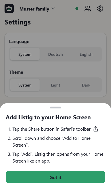 The install instructions on an iPhone
